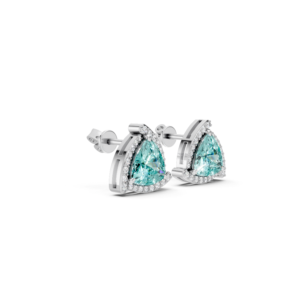Paraiba Tourmaline Trillion Halo Stud Earrings