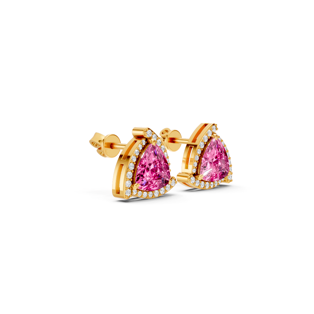 Pink Sapphire Trillion Halo Stud Earrings