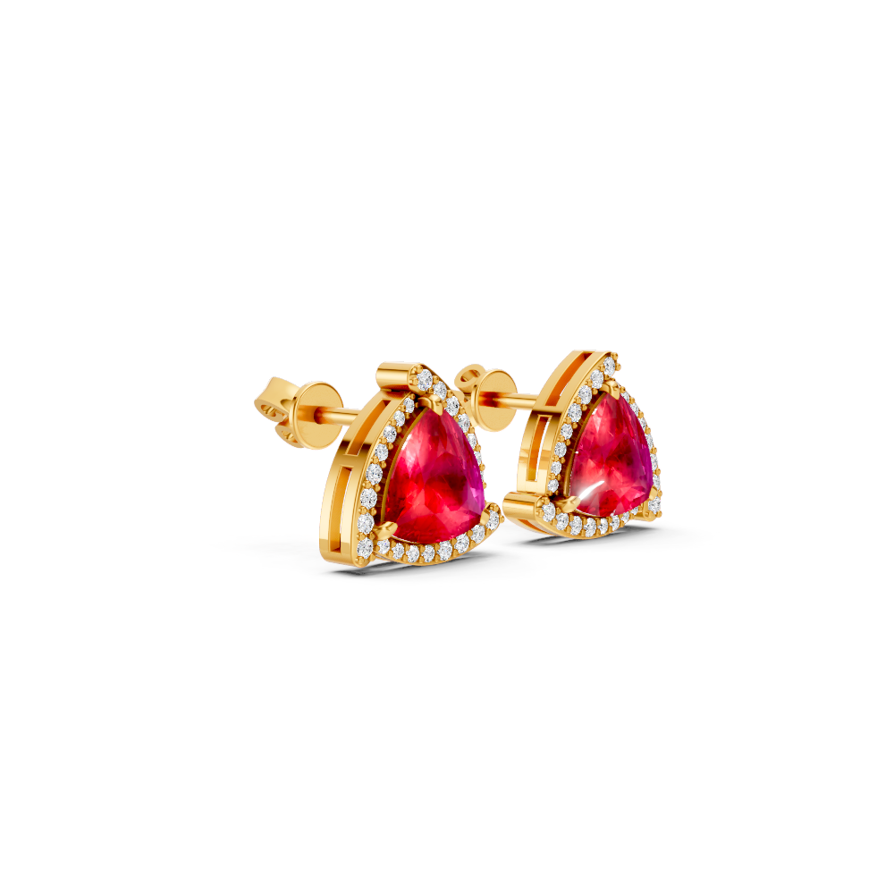 Ruby Trillion Halo Stud Earrings
