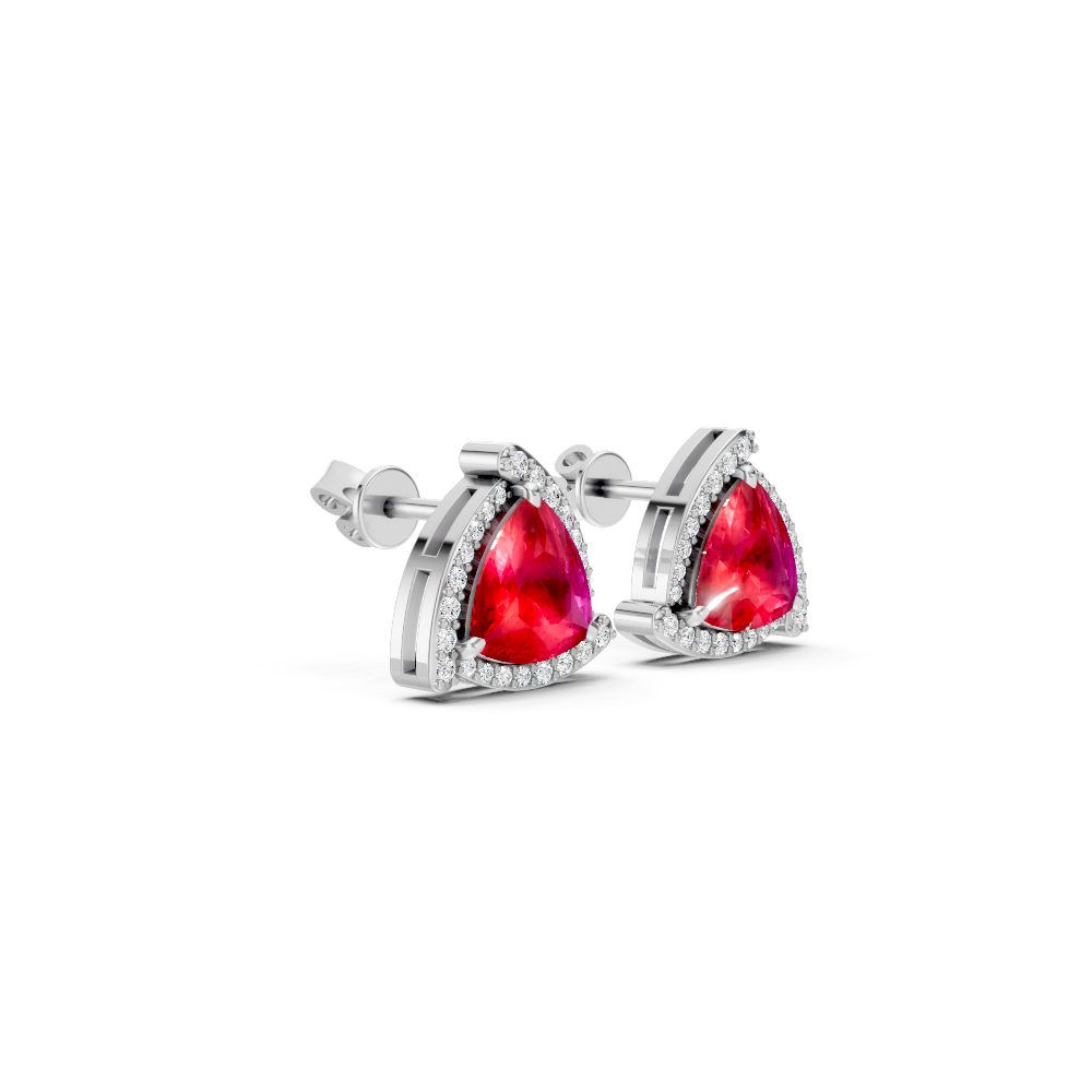 Ruby Trillion Halo Stud Earrings