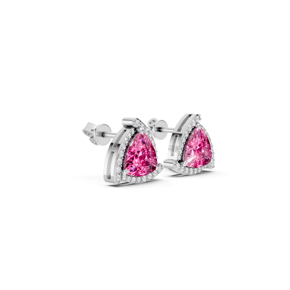 Pink Sapphire Trillion Halo Stud Earrings