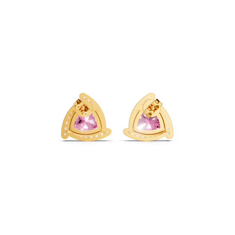Pink Sapphire Trillion Halo Stud Earrings