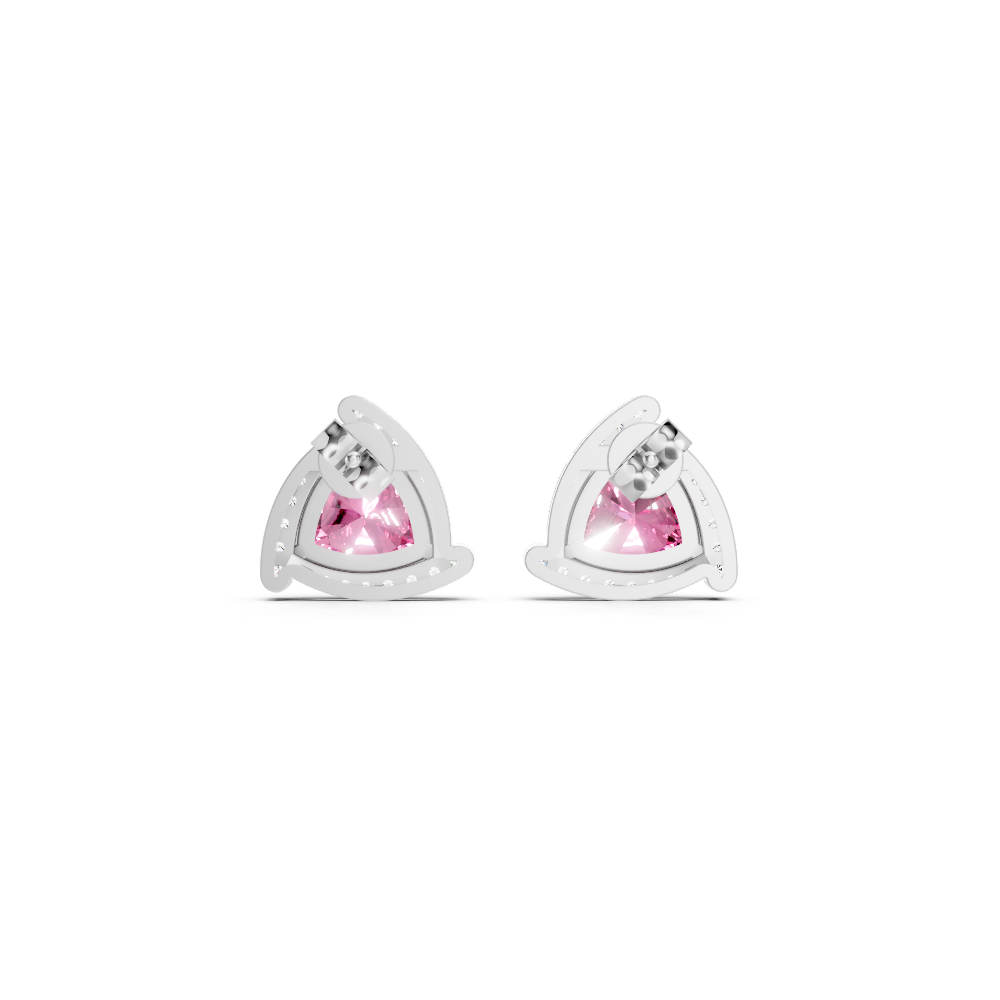Pink Sapphire Trillion Halo Stud Earrings