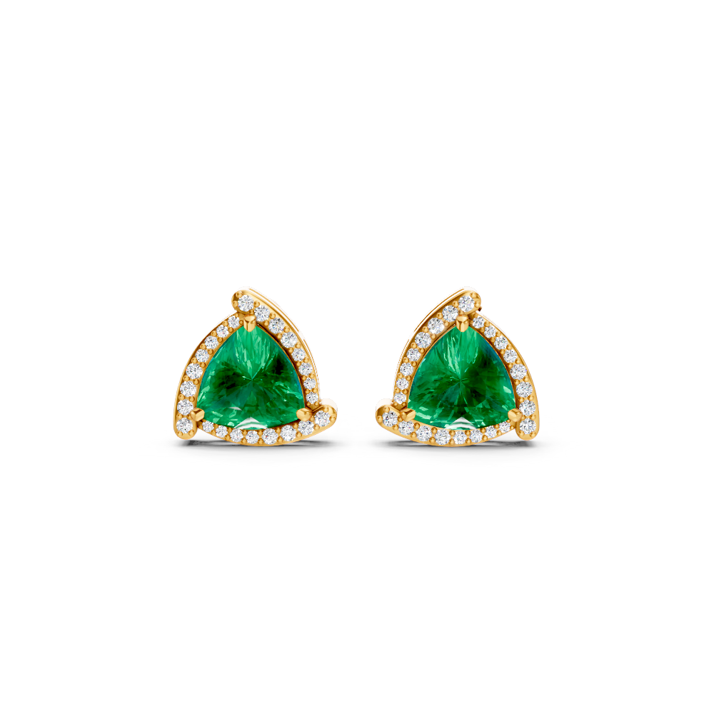Colombian Emerald Trillion Halo Stud Earrings