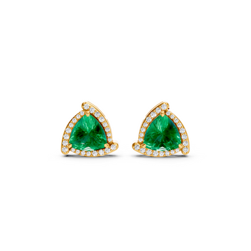 Colombian Emerald Trillion Halo Stud Earrings