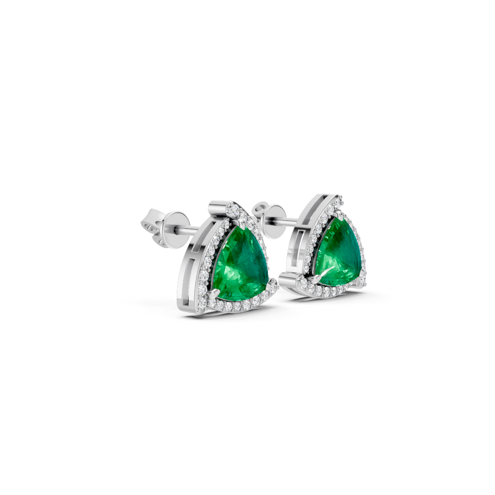 Colombian Emerald Trillion Halo Stud Earrings