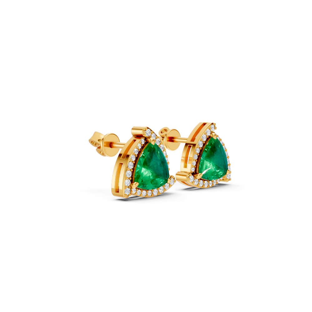Colombian Emerald Trillion Halo Stud Earrings
