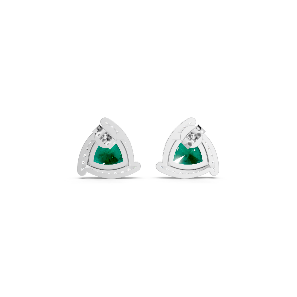 Colombian Emerald Trillion Halo Stud Earrings