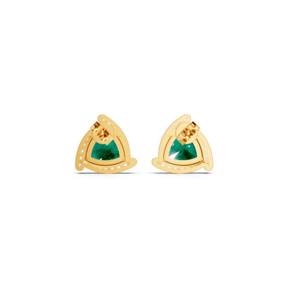 Colombian Emerald Trillion Halo Stud Earrings