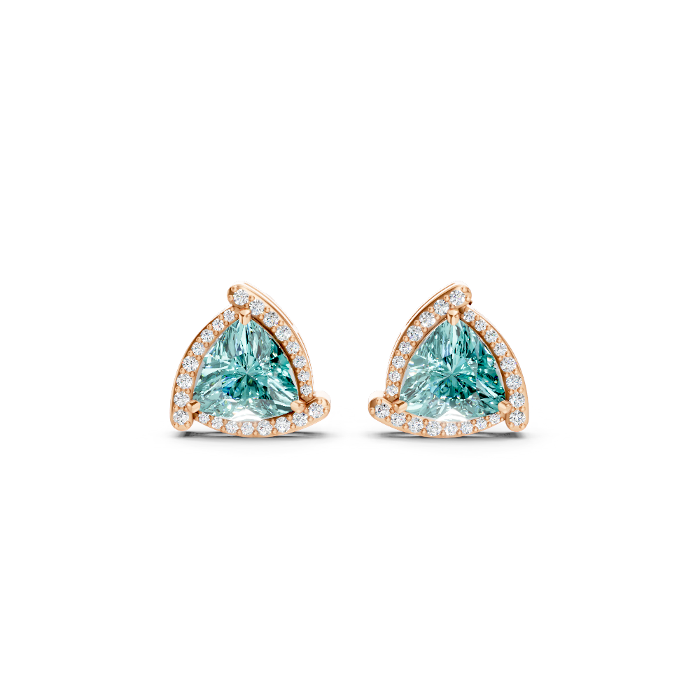 Paraiba Tourmaline Trillion Halo Stud Earrings