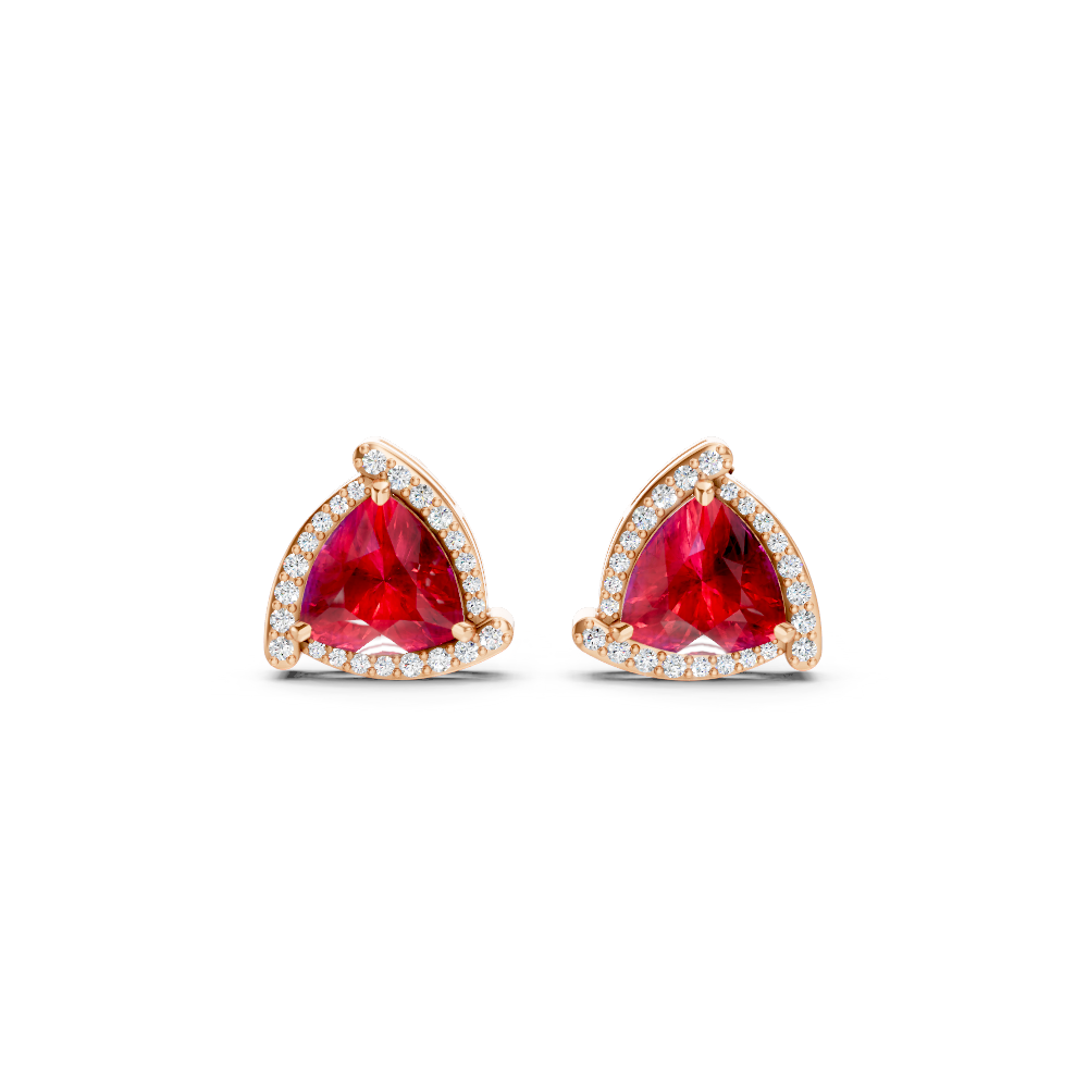 Ruby Trillion Halo Stud Earrings