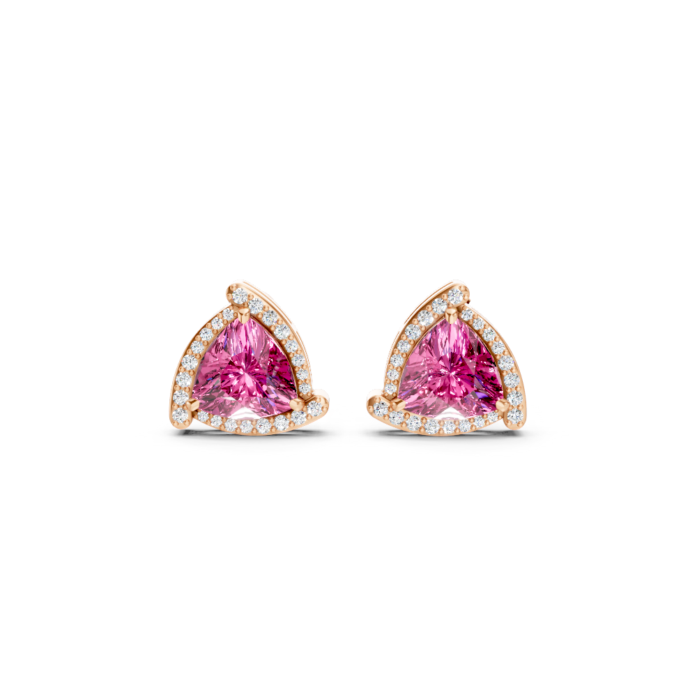Pink Sapphire Trillion Halo Stud Earrings