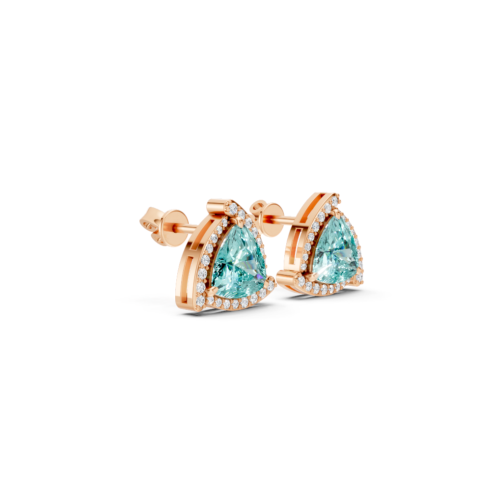 Paraiba Tourmaline Trillion Halo Stud Earrings