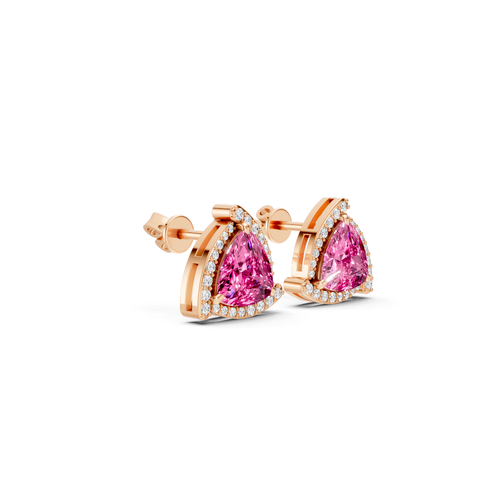 Pink Sapphire Trillion Halo Stud Earrings