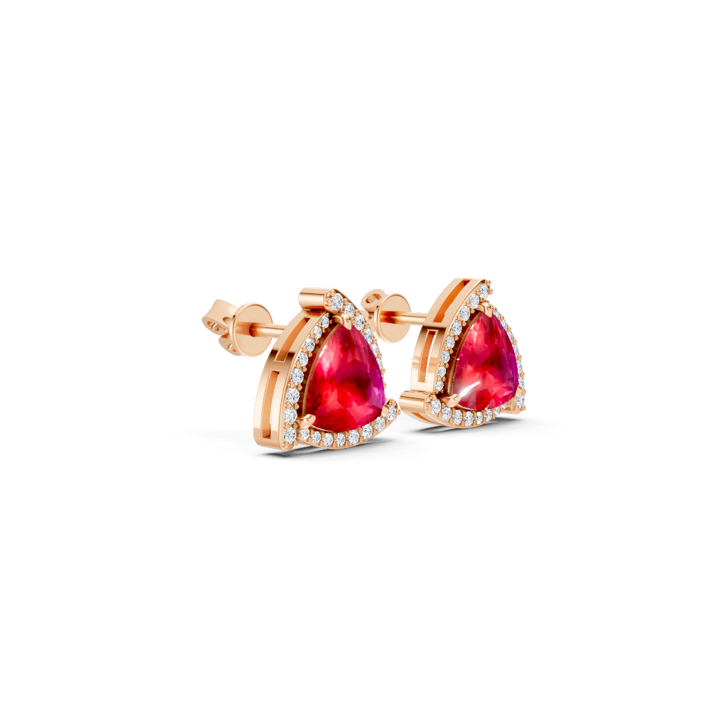 Ruby Trillion Halo Stud Earrings