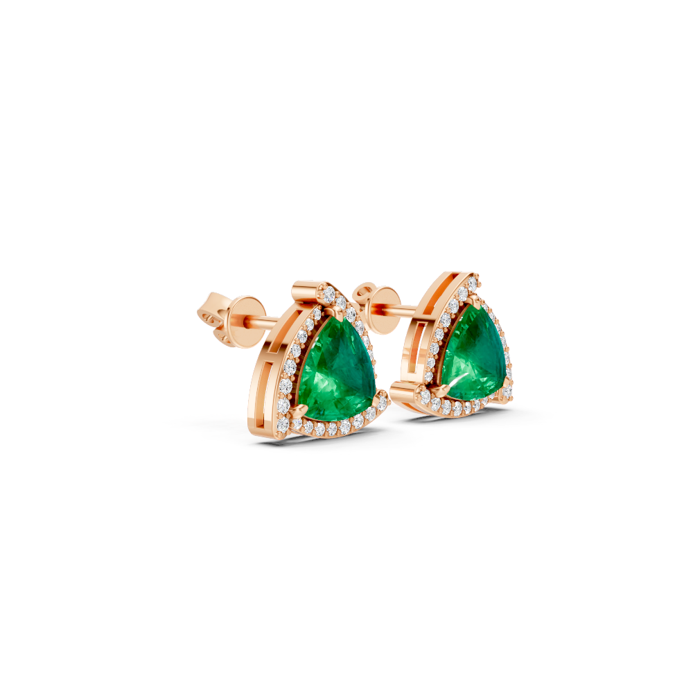 Colombian Emerald Trillion Halo Stud Earrings