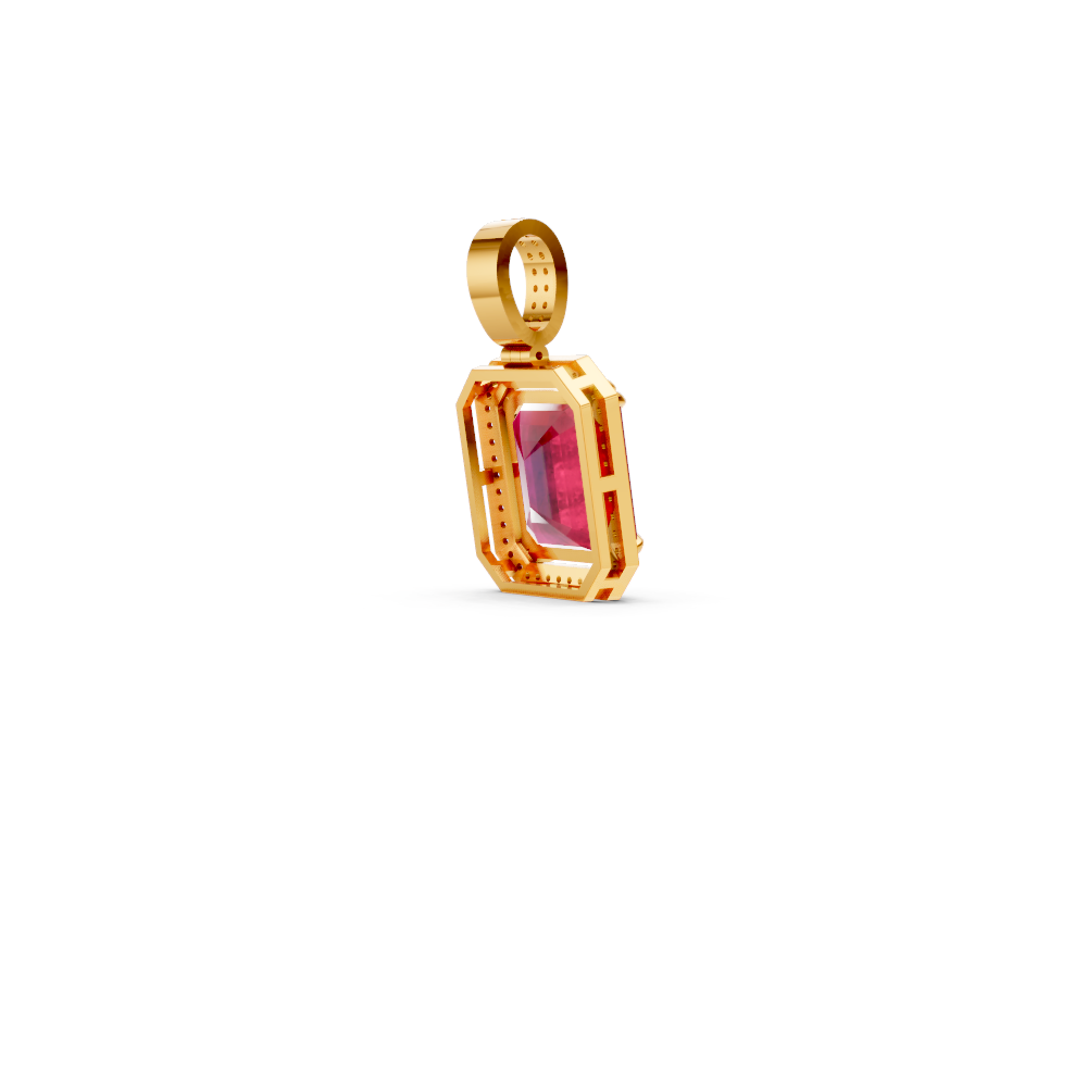 Ruby Octagonal Halo Pendant with Diamond Pavé Bail