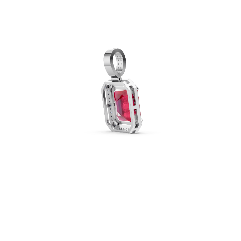 Ruby Octagonal Halo Pendant with Diamond Pavé Bail