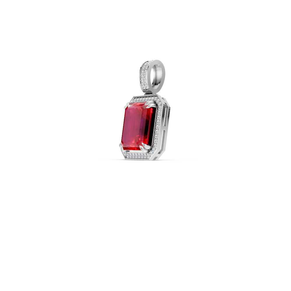Ruby Octagonal Halo Pendant with Diamond Pavé Bail