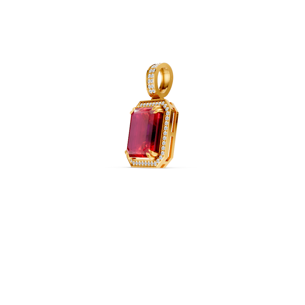 Ruby Octagonal Halo Pendant with Diamond Pavé Bail