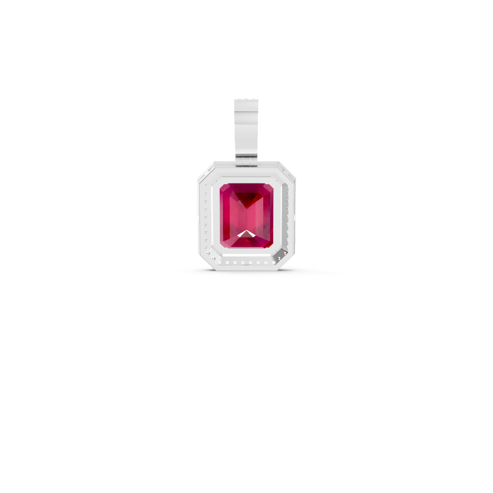 Ruby Octagonal Halo Pendant with Diamond Pavé Bail