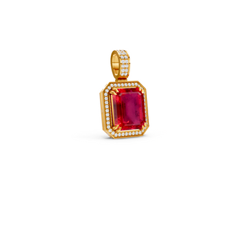 Ruby Octagonal Halo Pendant with Diamond Pavé Bail