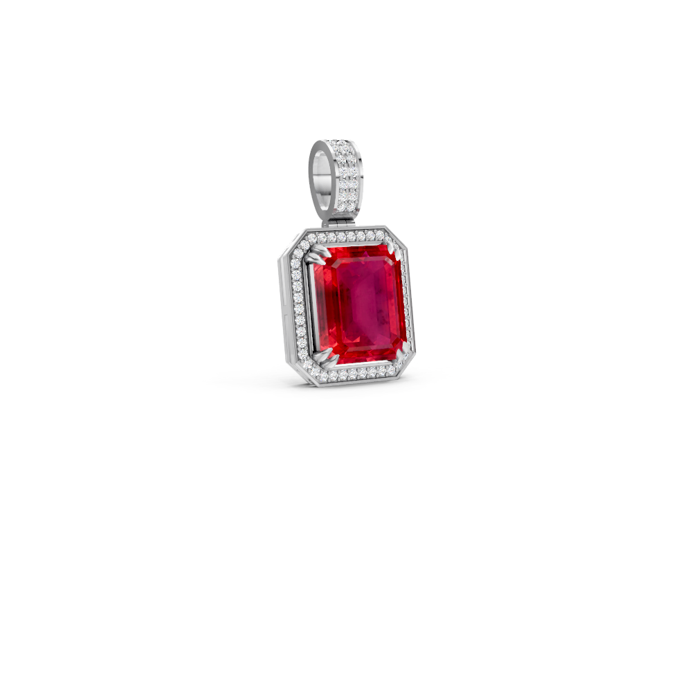 Ruby Octagonal Halo Pendant with Diamond Pavé Bail