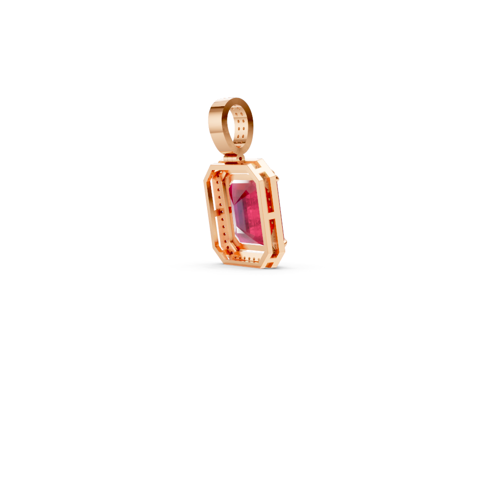 Ruby Octagonal Halo Pendant with Diamond Pavé Bail