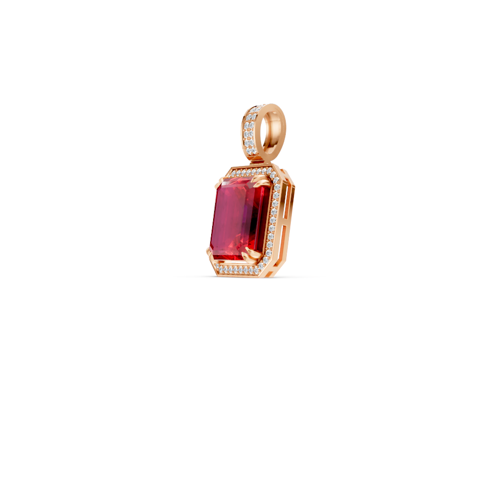 Ruby Octagonal Halo Pendant with Diamond Pavé Bail
