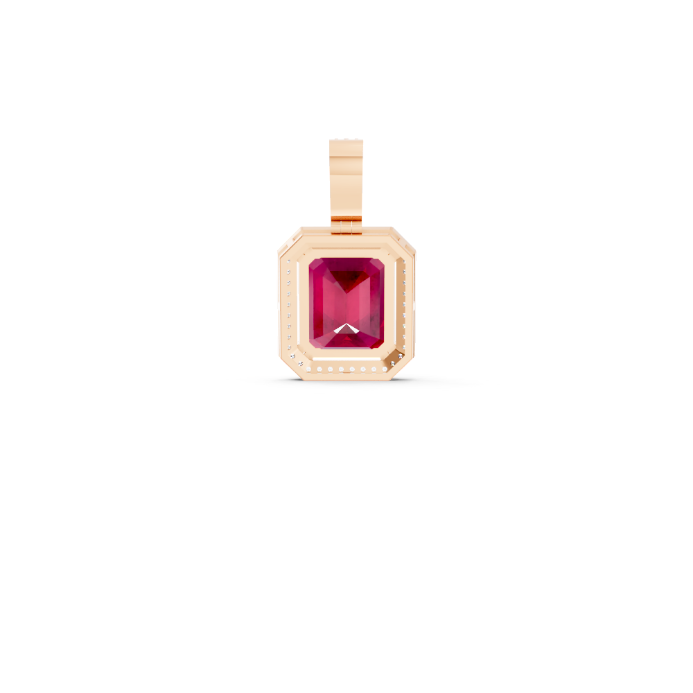 Ruby Octagonal Halo Pendant with Diamond Pavé Bail