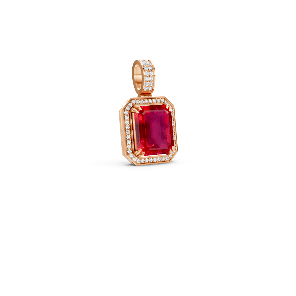 Ruby Octagonal Halo Pendant with Diamond Pavé Bail