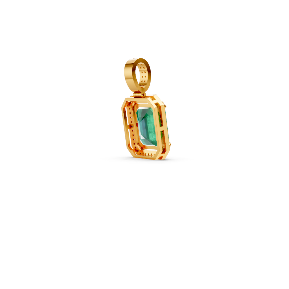 Colombian Emerald Octagonal Halo Pendant with Diamond Pavé Bail