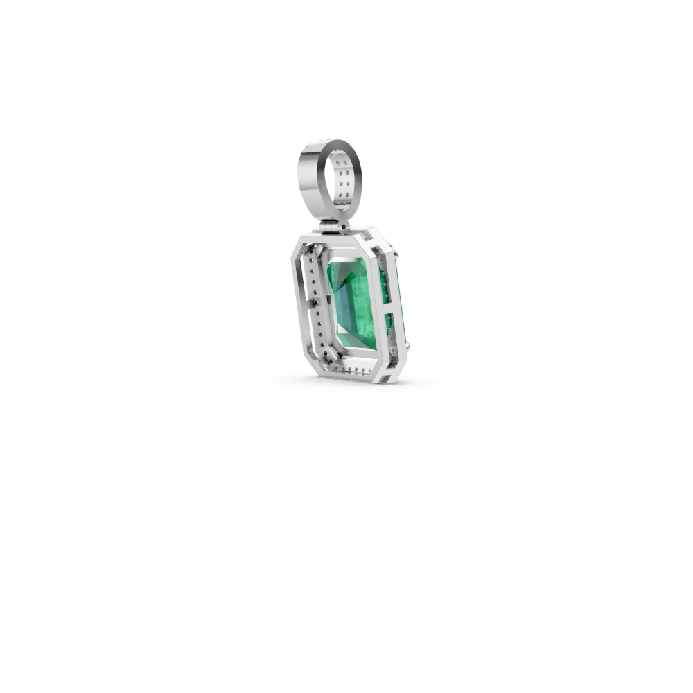 Colombian Emerald Octagonal Halo Pendant with Diamond Pavé Bail