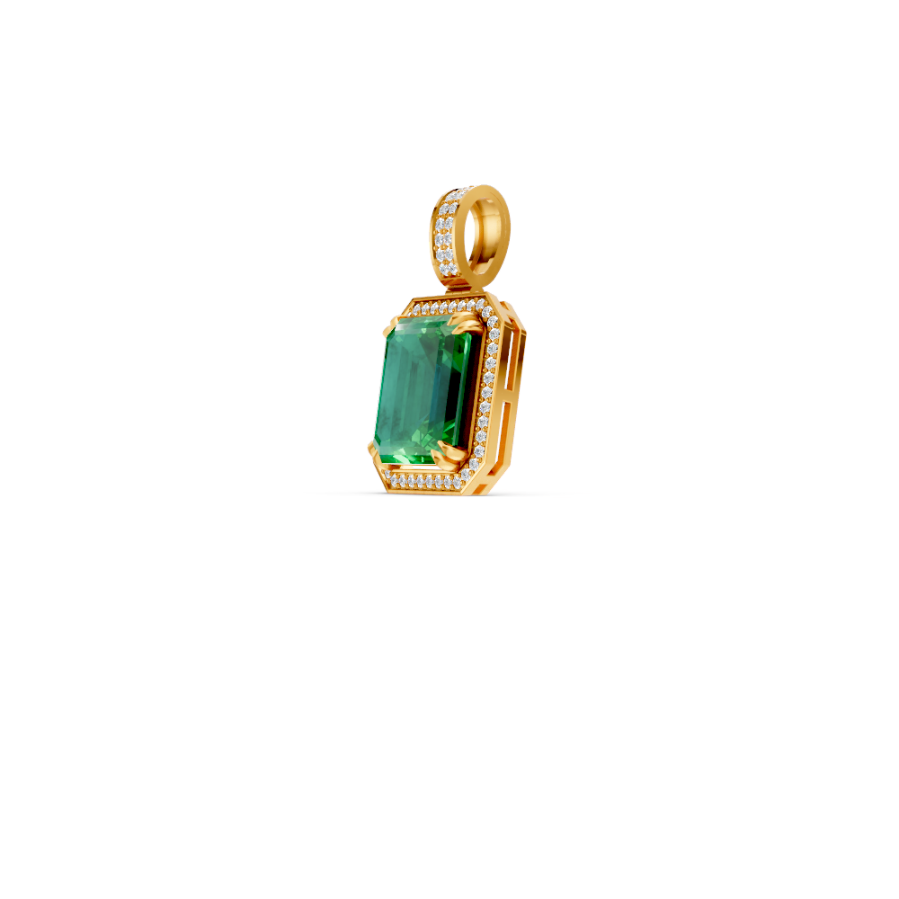 Colombian Emerald Octagonal Halo Pendant with Diamond Pavé Bail