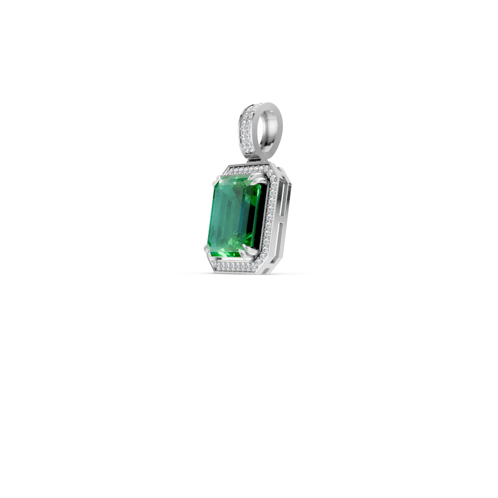 Colombian Emerald Octagonal Halo Pendant with Diamond Pavé Bail