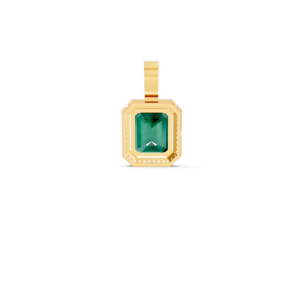 Colombian Emerald Octagonal Halo Pendant with Diamond Pavé Bail