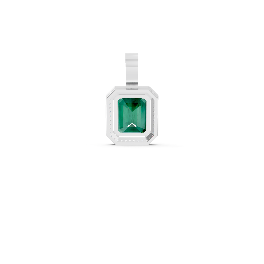 Colombian Emerald Octagonal Halo Pendant with Diamond Pavé Bail