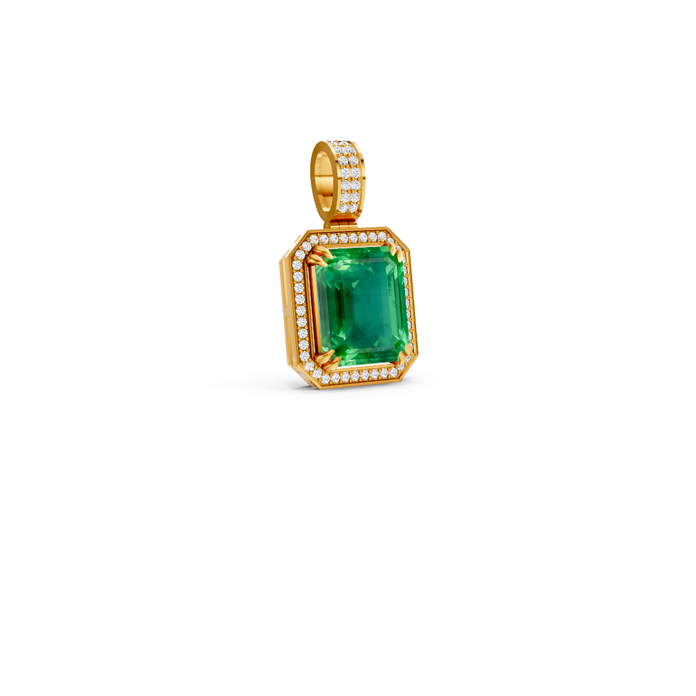 Colombian Emerald Octagonal Halo Pendant with Diamond Pavé Bail