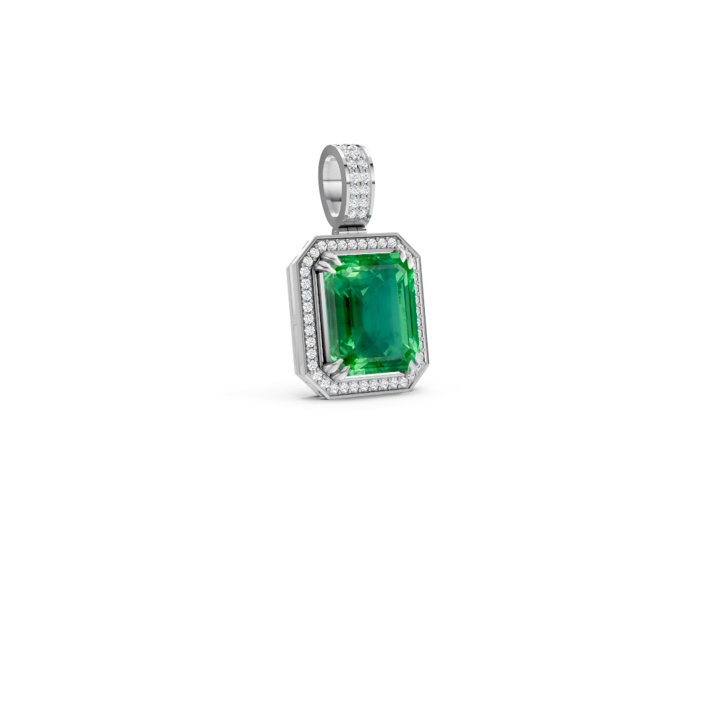 Colombian Emerald Octagonal Halo Pendant with Diamond Pavé Bail