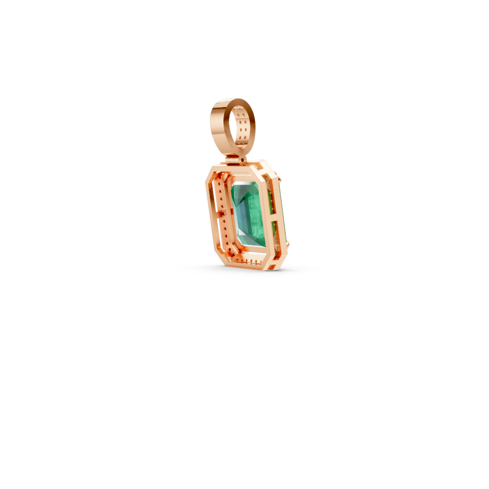 Colombian Emerald Octagonal Halo Pendant with Diamond Pavé Bail