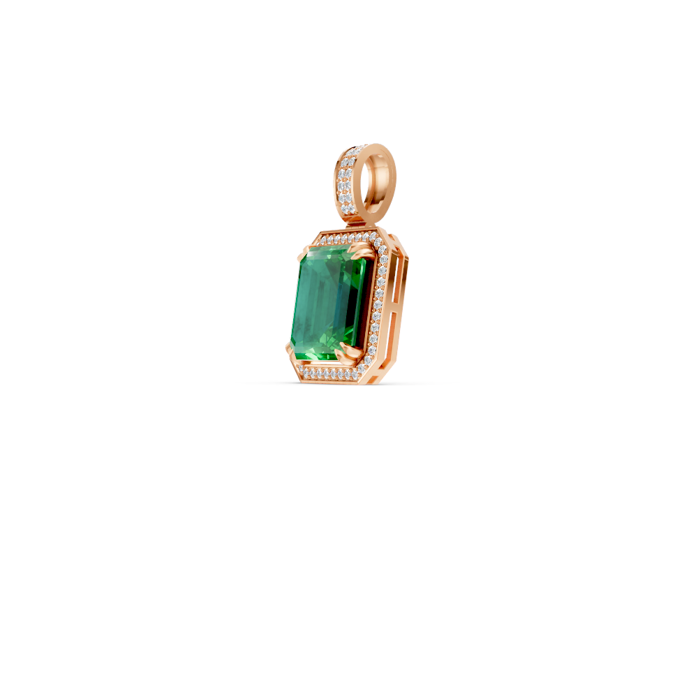 Colombian Emerald Octagonal Halo Pendant with Diamond Pavé Bail