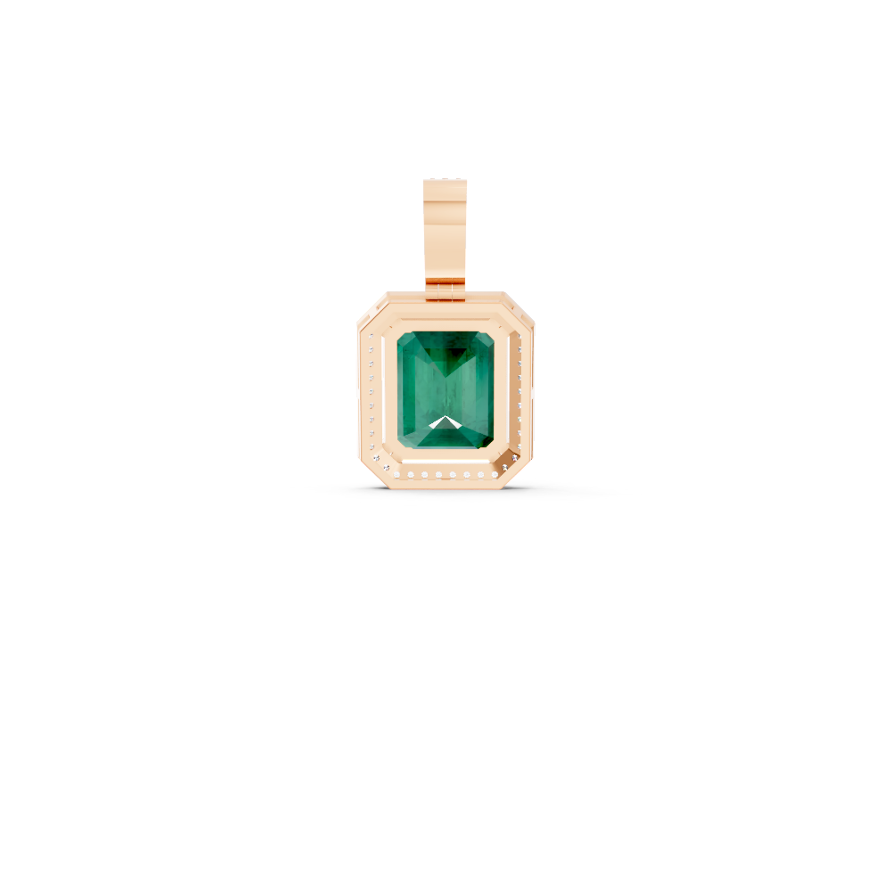 Colombian Emerald Octagonal Halo Pendant with Diamond Pavé Bail