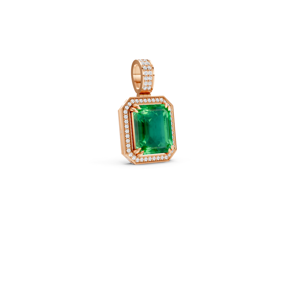 Colombian Emerald Octagonal Halo Pendant with Diamond Pavé Bail