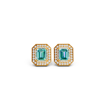 Paraiba Tourmaline Octagonal Double Halo Milgrain Stud Earrings