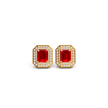 Ruby Octagonal Double Halo Milgrain Stud Earrings