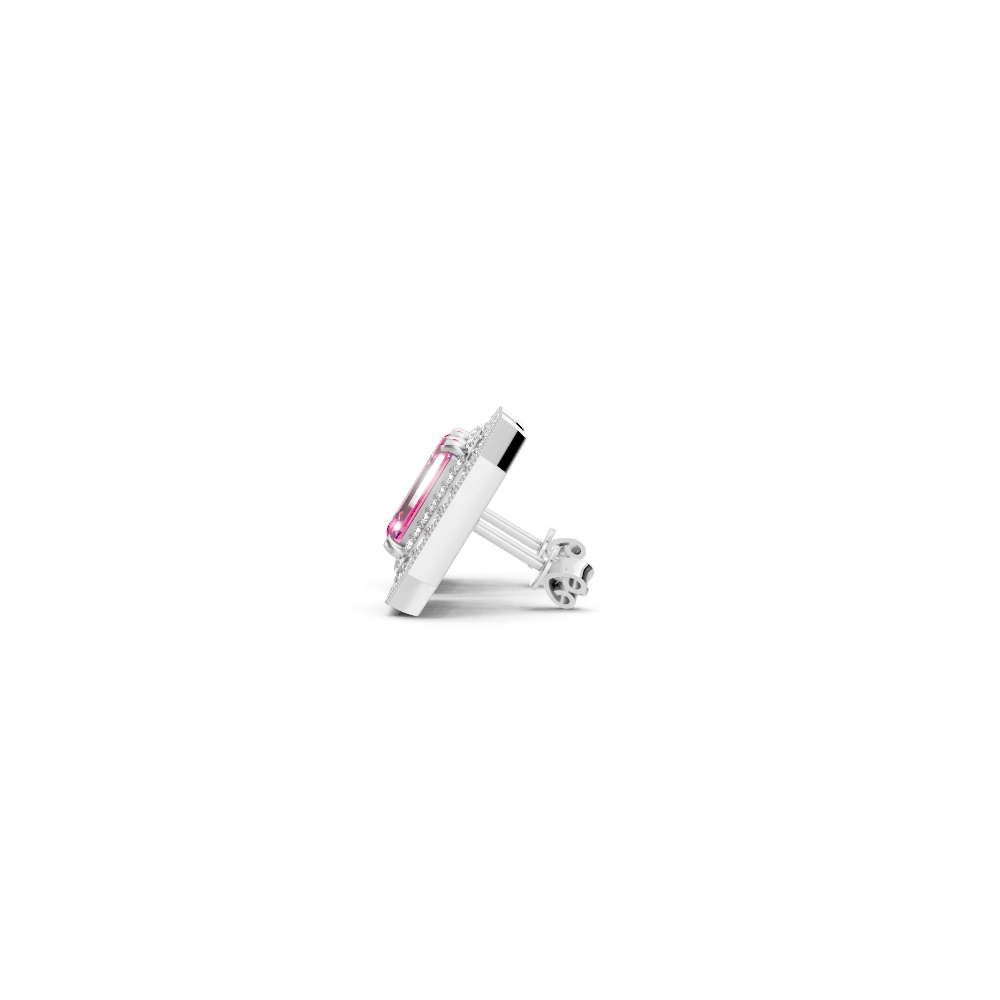 Pink Sapphire Octagonal Double Halo Milgrain Stud Earrings