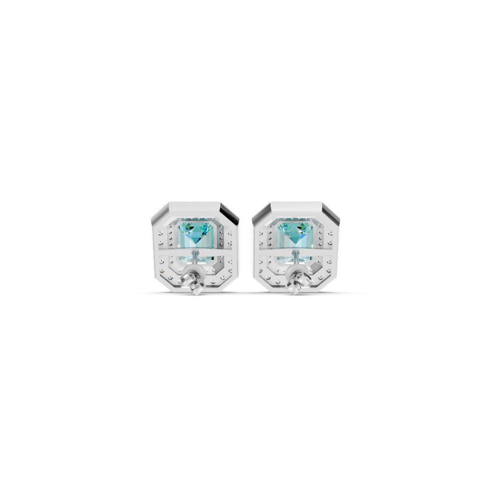 Paraiba Tourmaline Octagonal Double Halo Milgrain Stud Earrings