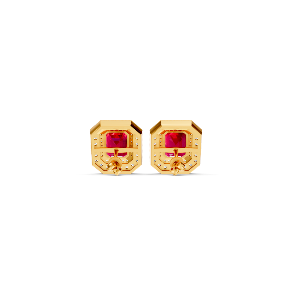 Ruby Octagonal Double Halo Milgrain Stud Earrings