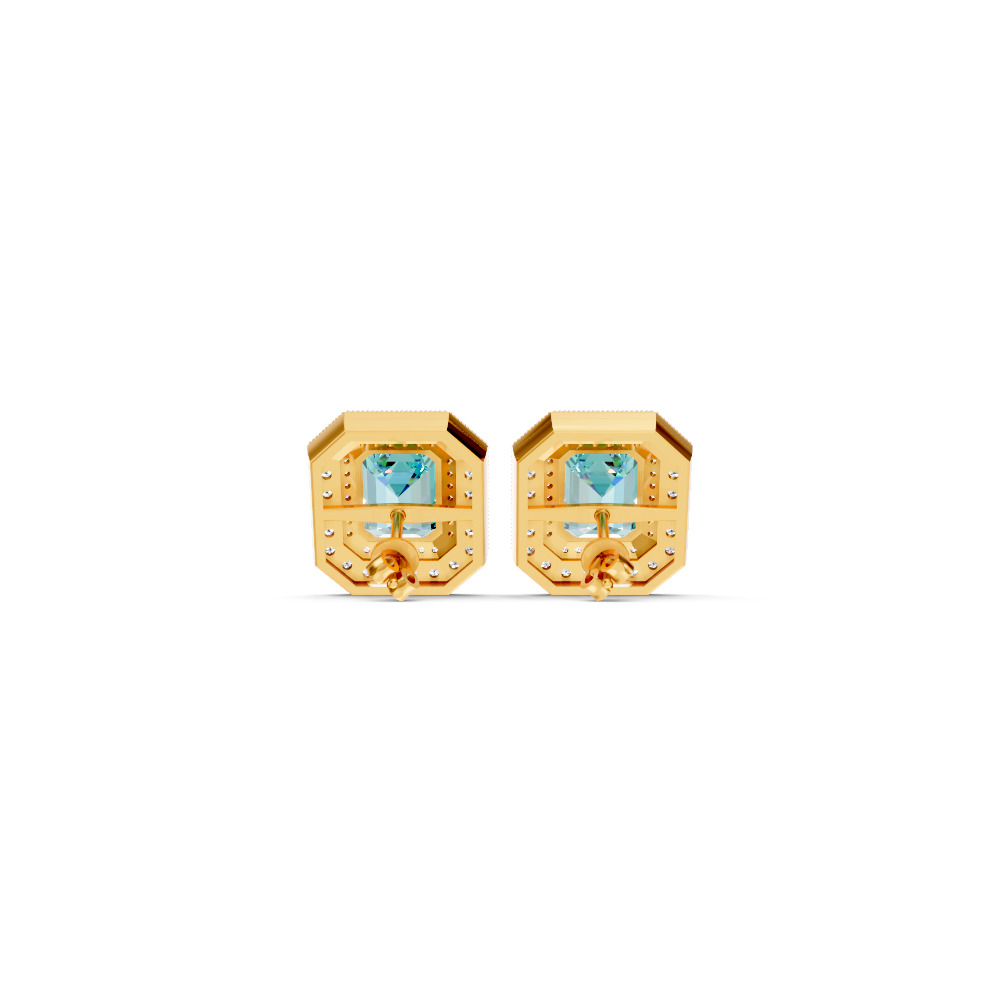 Paraiba Tourmaline Octagonal Double Halo Milgrain Stud Earrings