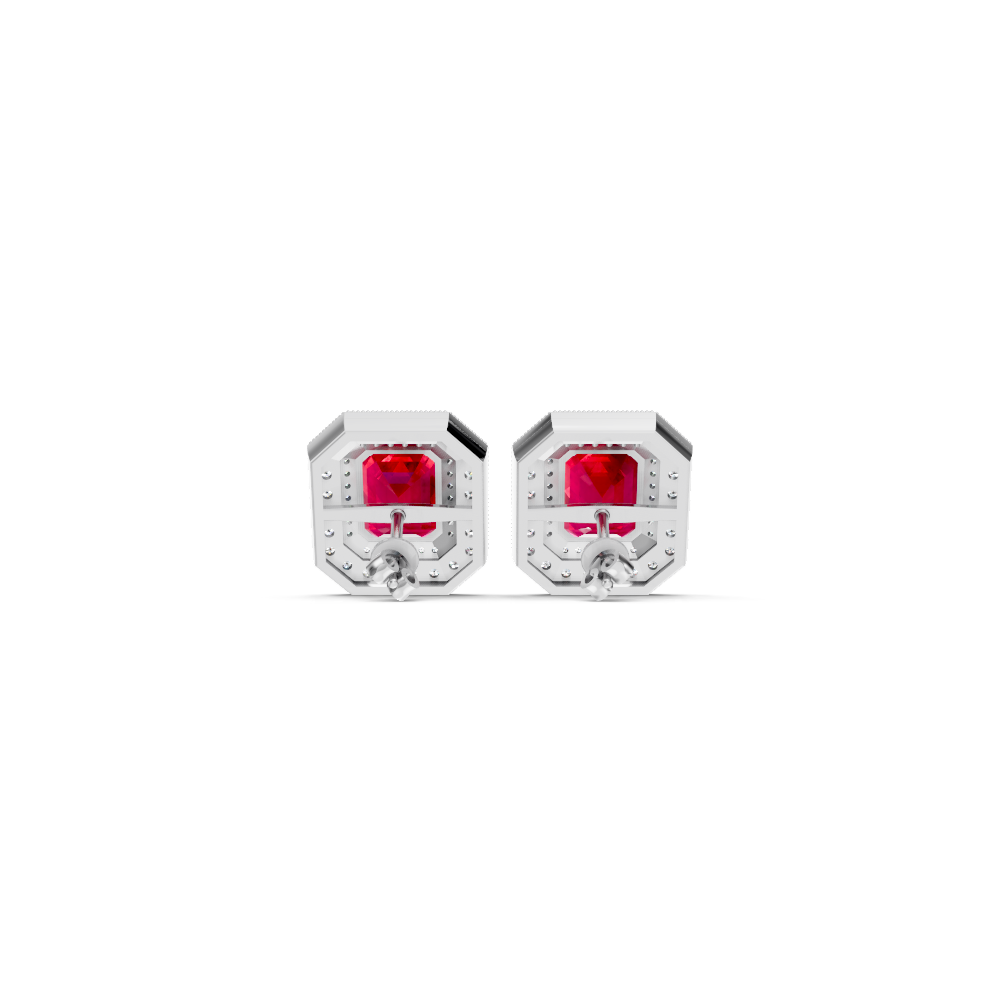 Ruby Octagonal Double Halo Milgrain Stud Earrings